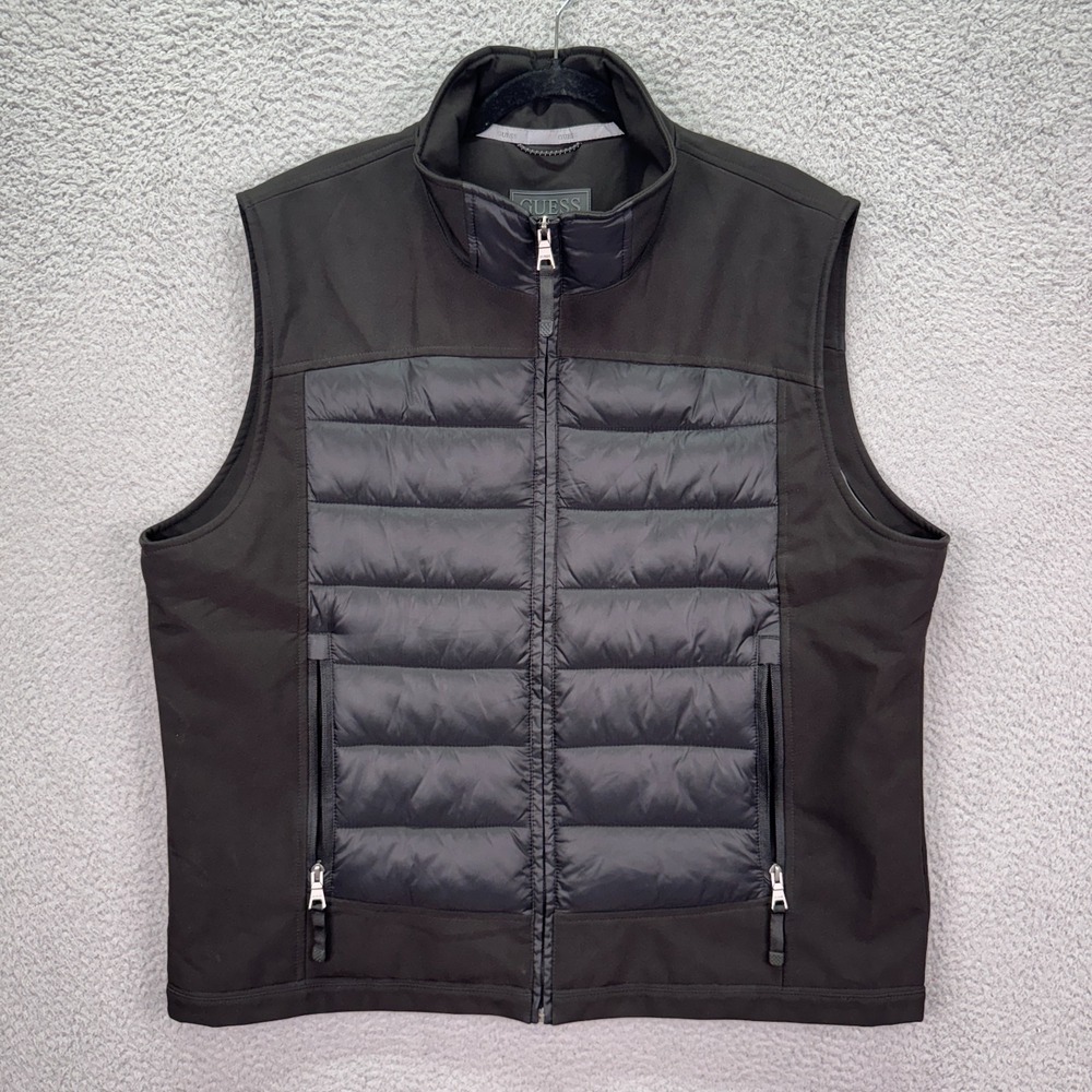 Guess Vest Mens XXL Black Lightweight Quilted Performance Active Preppy